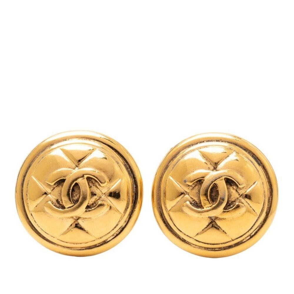 Chanel CC Logo Round Plated Earrings Gold